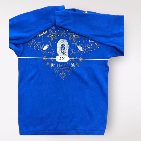 Western Connection Vintage Sequined‎ Sweater Womens Medium Blue Beaded - Picture 4 of 6